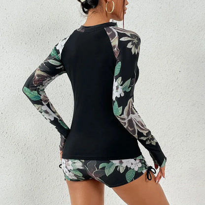 Élégance Marine - Tankini femme manches longues imprimé floral