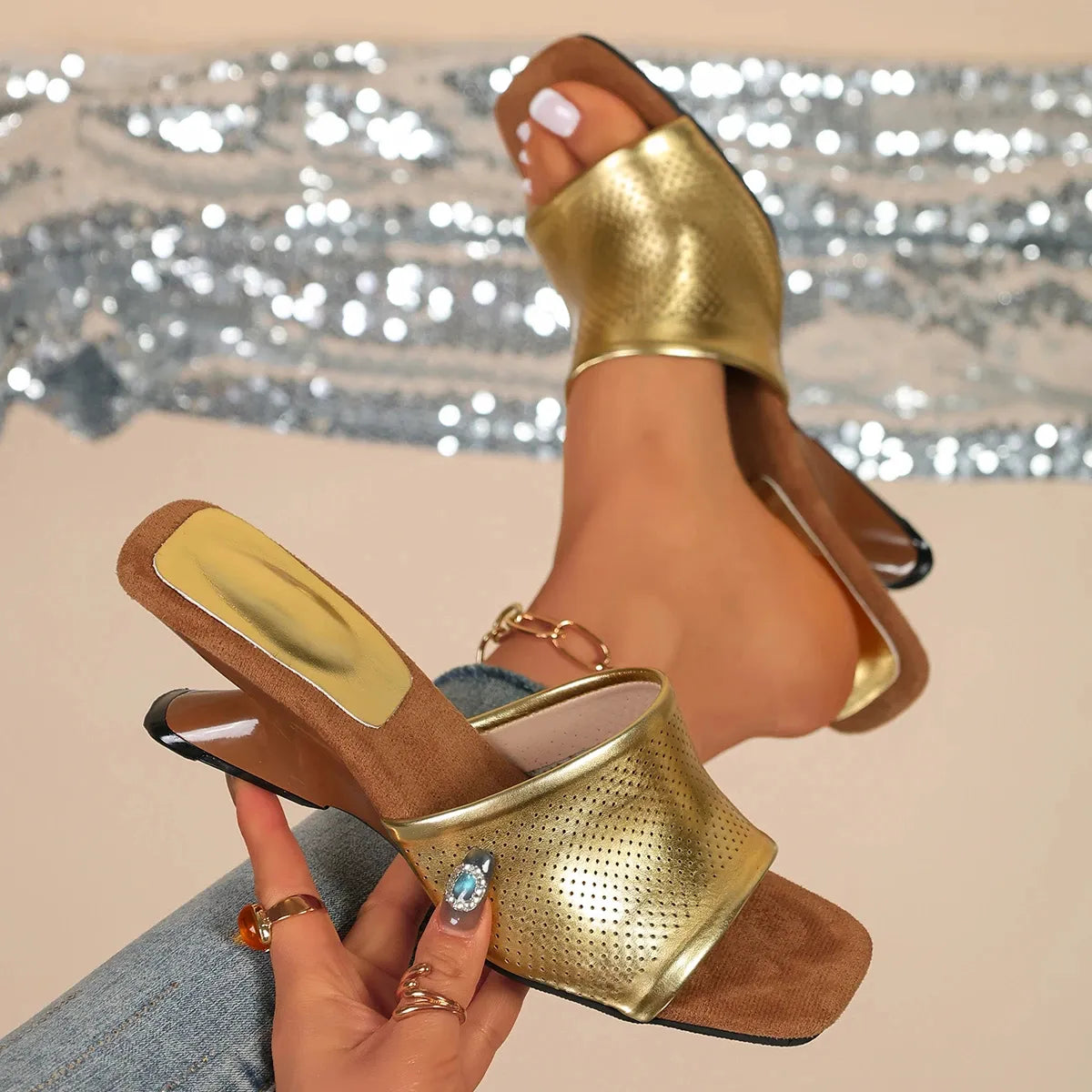 AURÉLIS DORÉ™ | Sandales Compensées Femme Élégantes Été – Dorées Soirée