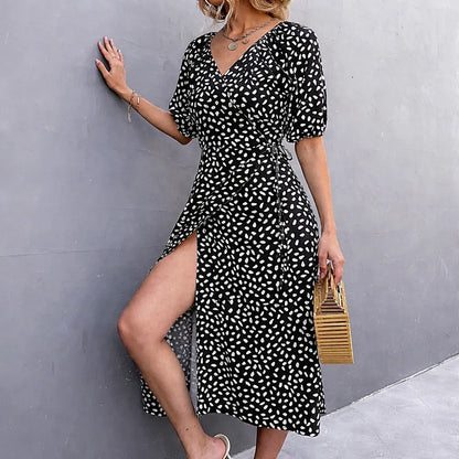 Rosméra™ – Robe mi longue femme fluide pois col V