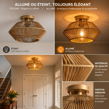 NATORA™ Tressé | Naturel  plafonnier à led rotin