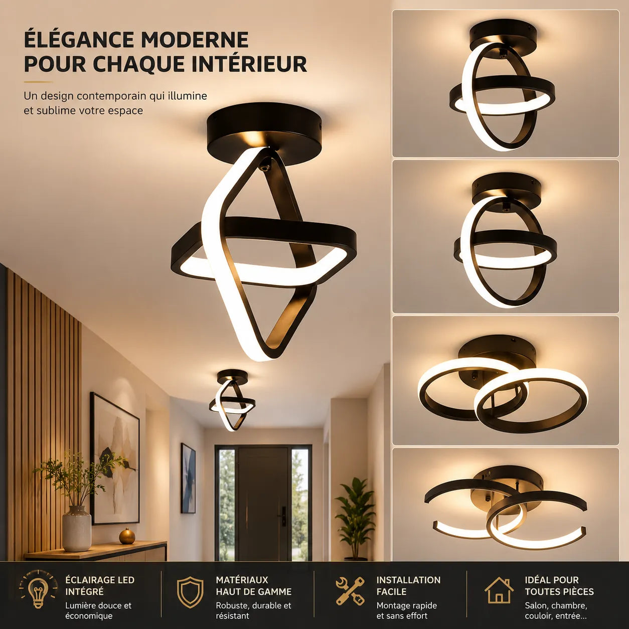 ORBÉLIA™ Moderne | Plafonnier à LED Design avec lumière 3 couleurs