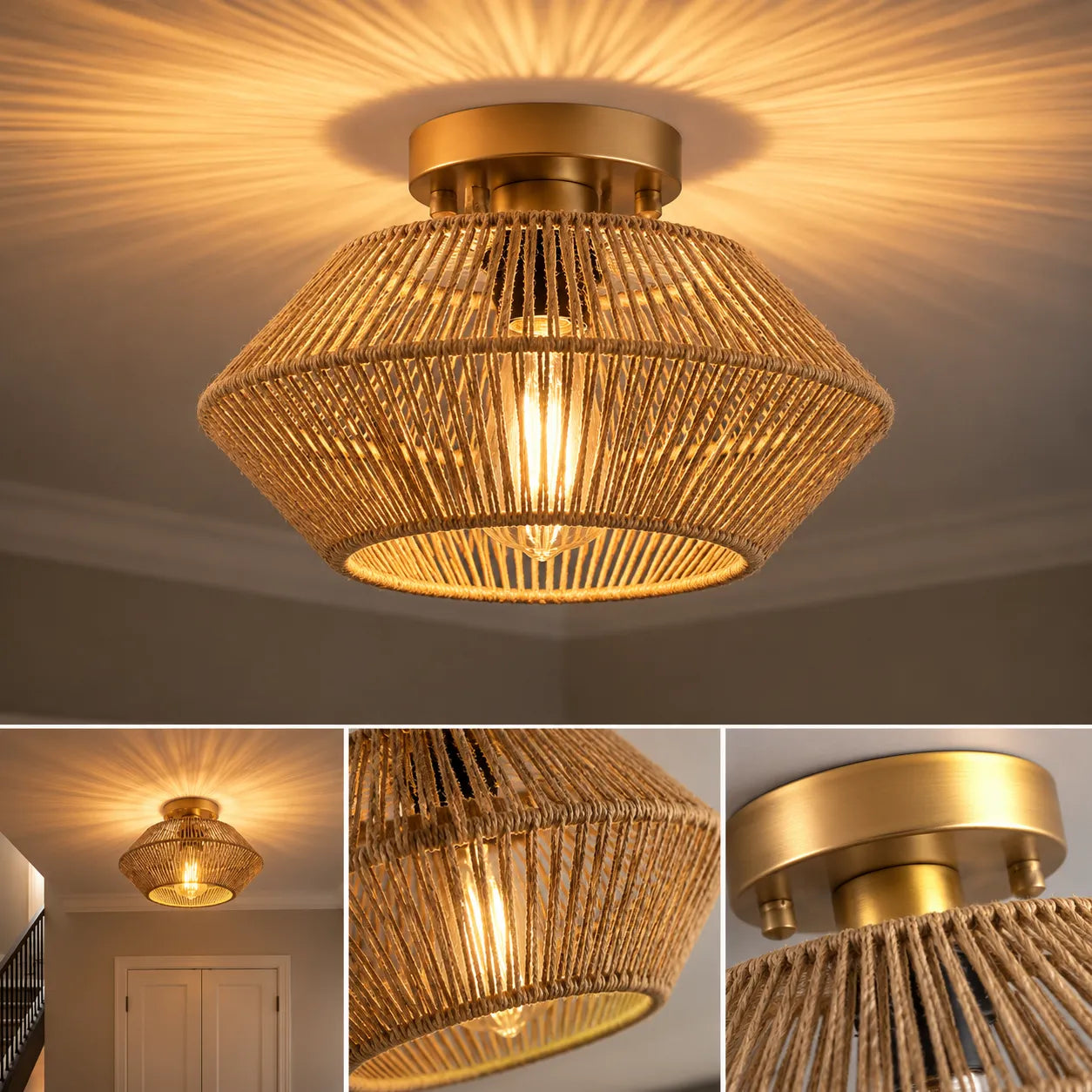 NATORA™ Tressé | Naturel  plafonnier à led rotin