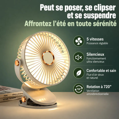 Ventilateur Portable Rechargeable Breezéo™ - Ventilateur à clip 8000mAh 5 vitesses