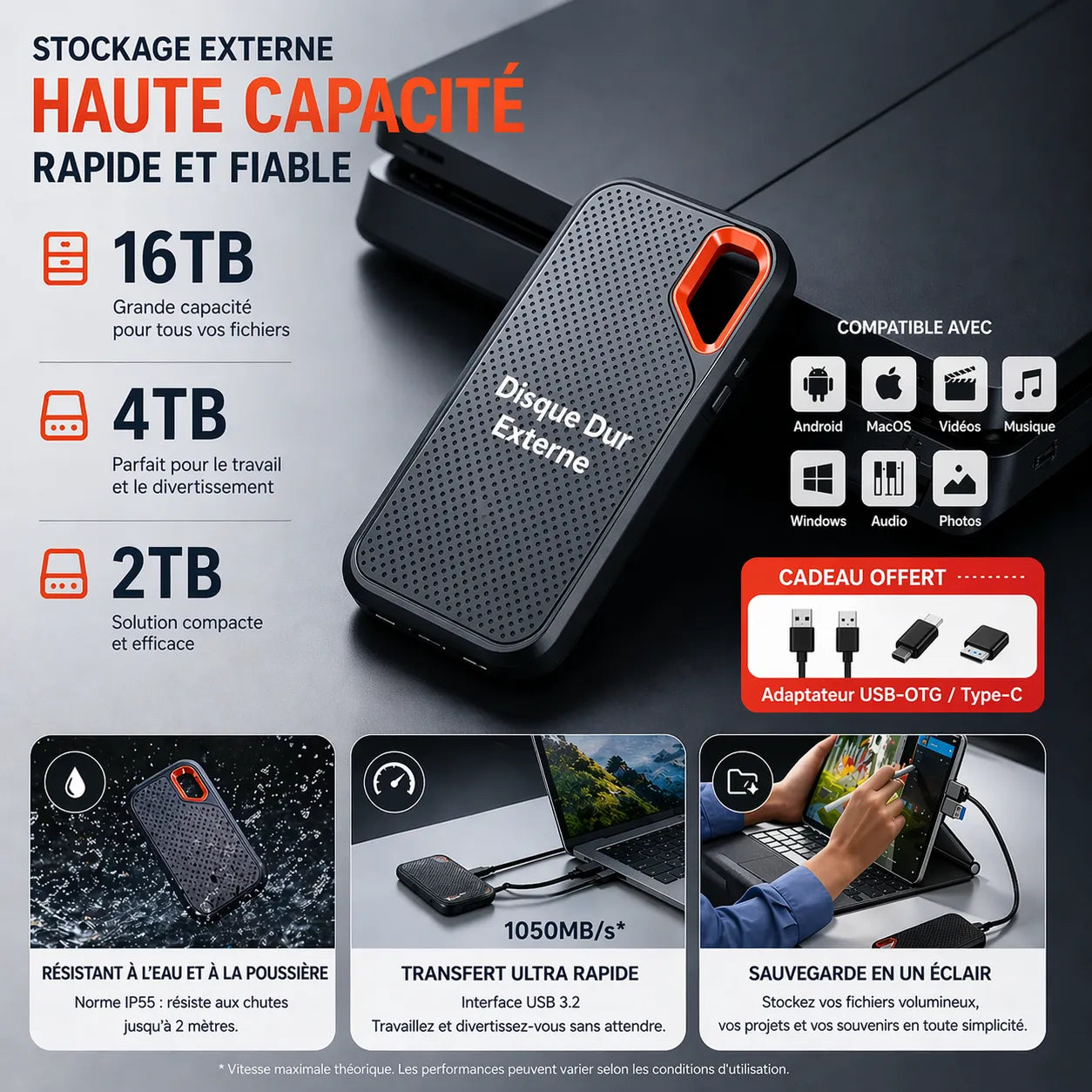 NovaDrive Pro- Disques Durs Externes SSD Stockage Compact et Ultra Rapide