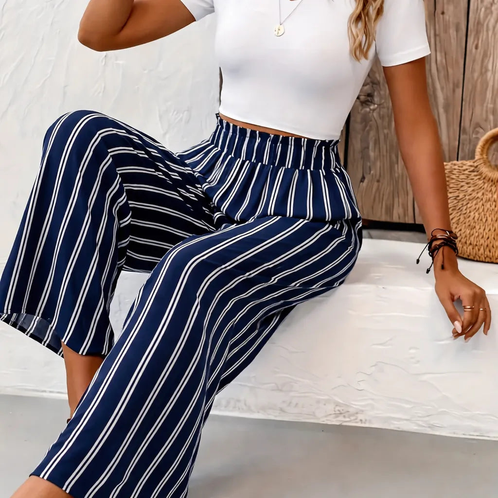 Fintara Pantalon fluide été femme – Imprimé vintage tie-dye