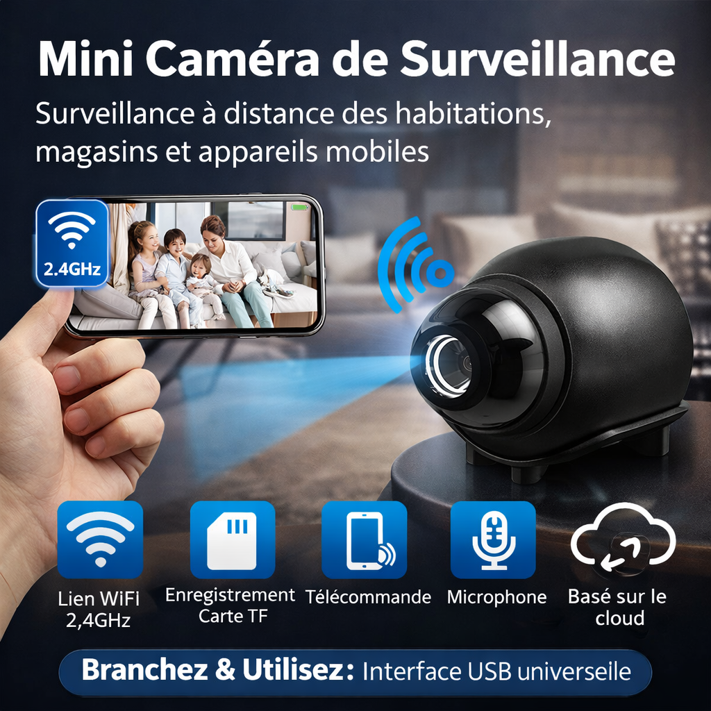 NoxCam - Mini caméra espion WiFi 1080P + vision nocturne | Surveillance maison