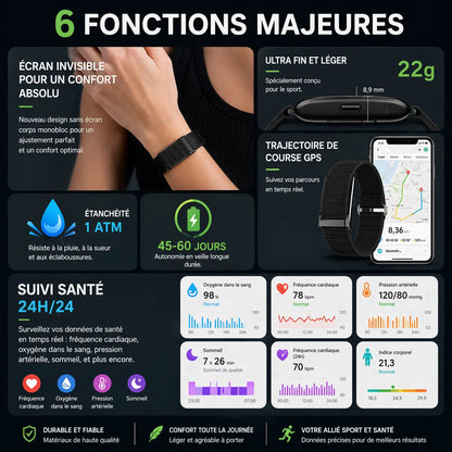 PulseBand Pro - bracelet montre connectée Santé, bracelet sport Sans Écran
