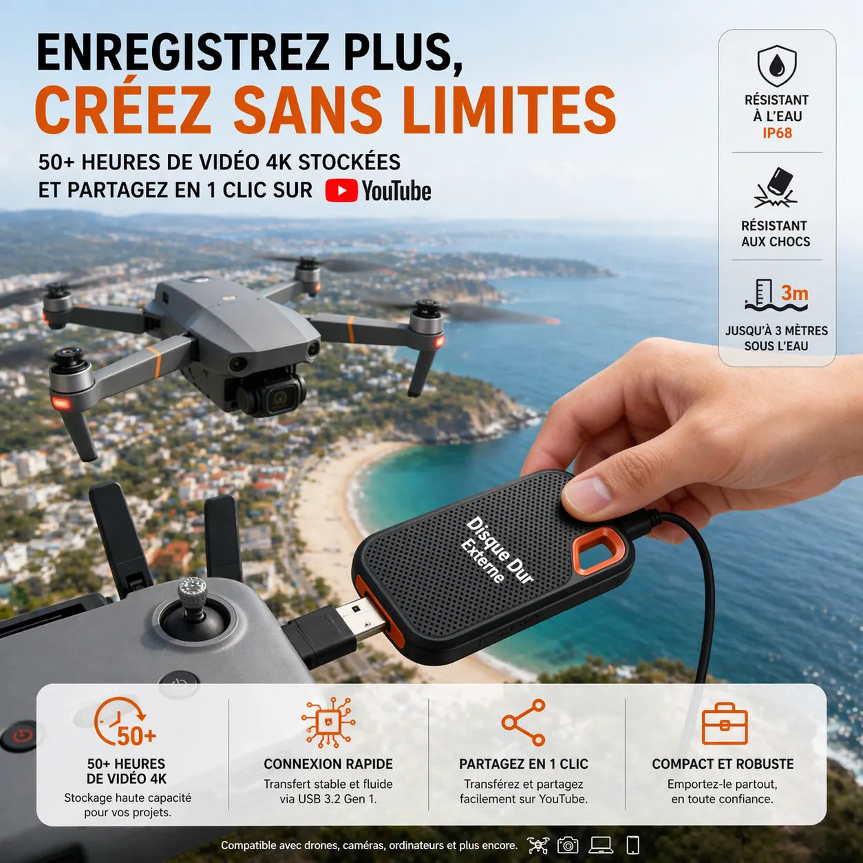 NovaDrive Pro- Disques Durs Externes SSD Stockage Compact et Ultra Rapide