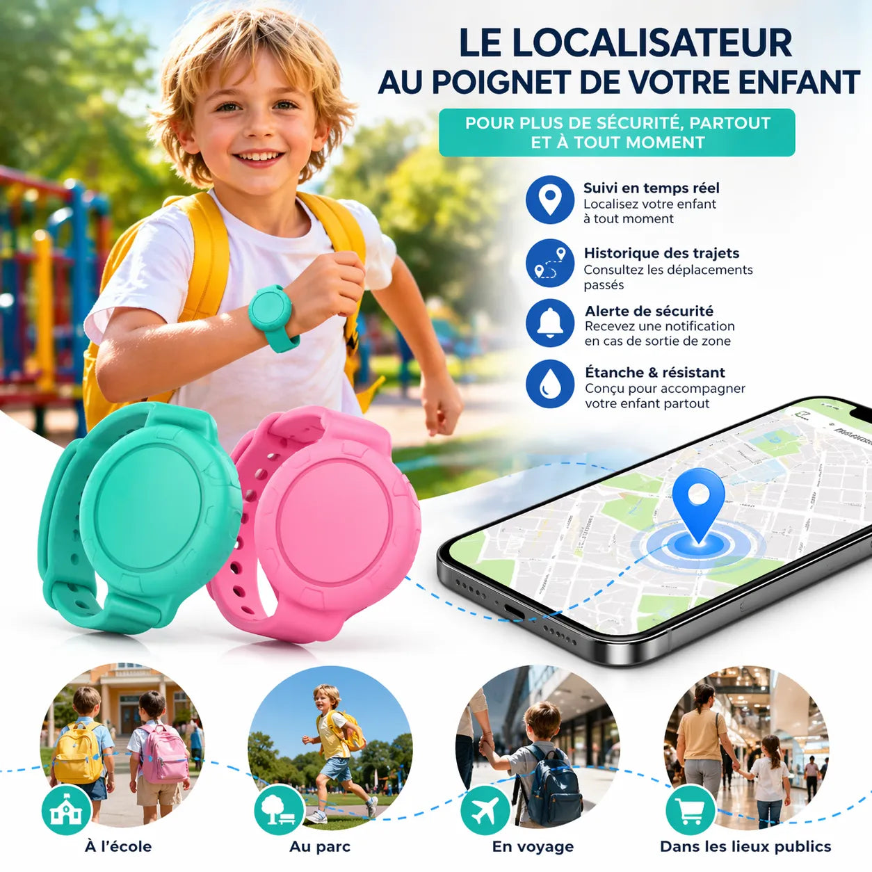 Traceur GPS enfant sans abonnement - Étanche IP68