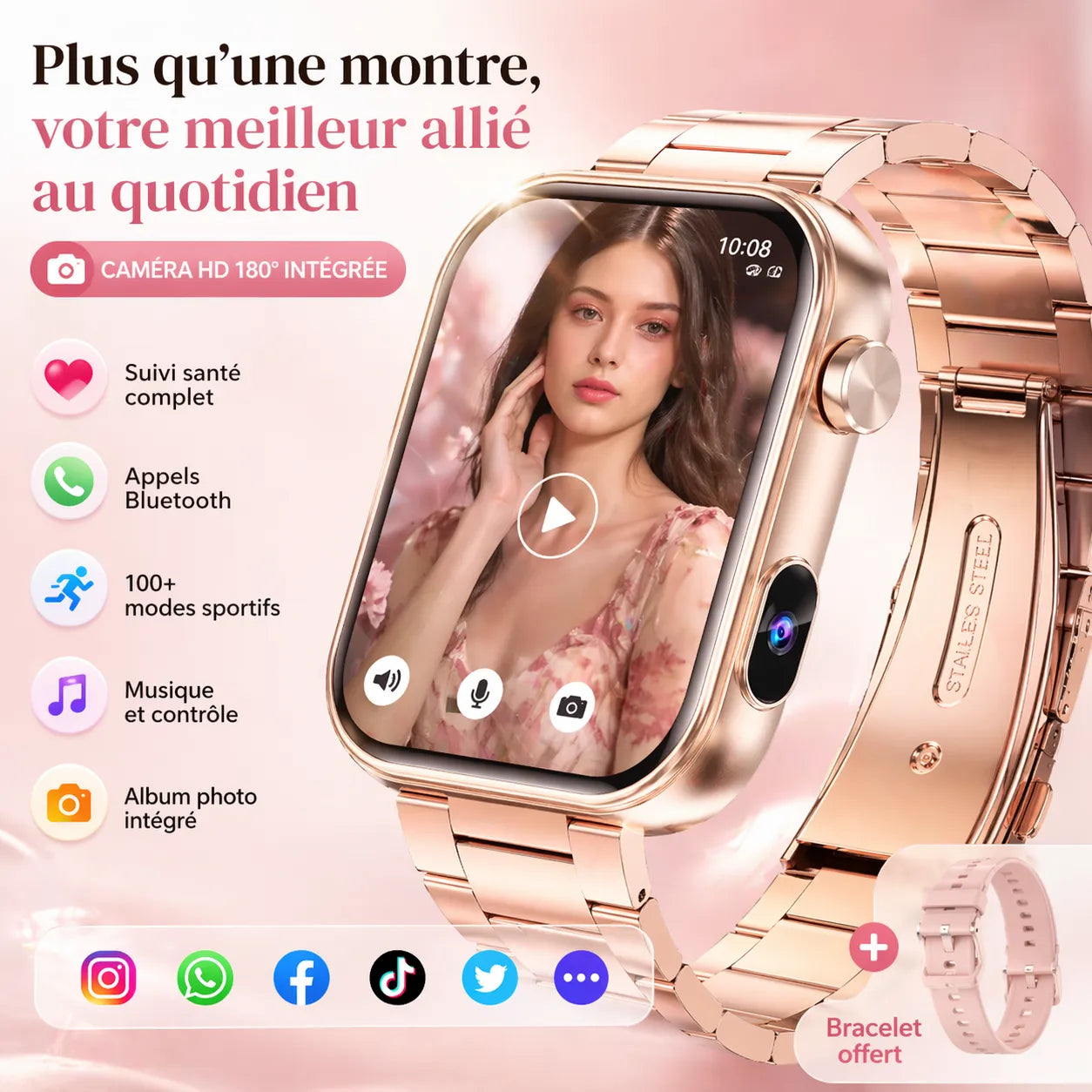 SnapWatch Pro | Montre connectée femme sport avec Caméra HD – Appels Bluetooth
