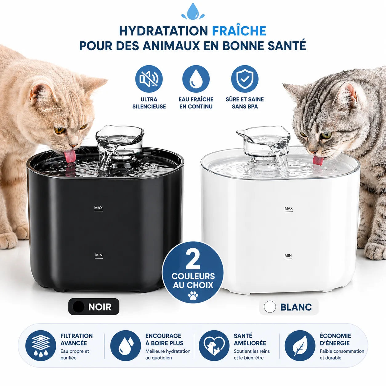 Fontaine a eau chat 2L USB Élégante & Silencieuse