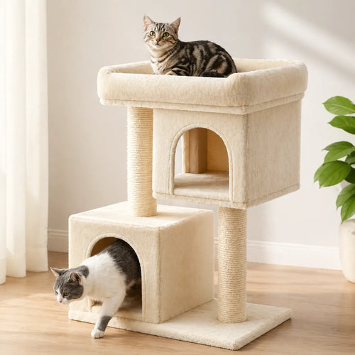 Arbre à Chat Maison Féline | Élégant & Compact — 2 niches et griffoir sisal
