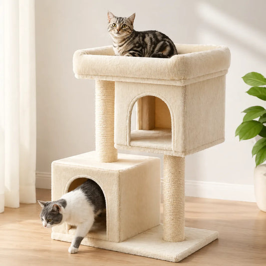 Arbre à Chat Maison Féline | Élégant & Compact — 2 niches et griffoir sisal
