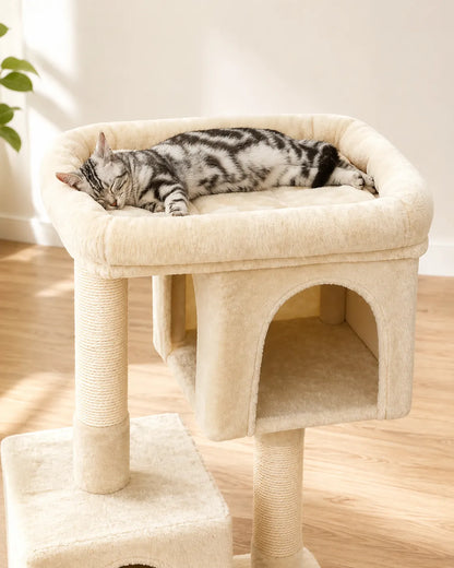 Arbre à Chat Maison Féline | Élégant & Compact — 2 niches et griffoir sisal
