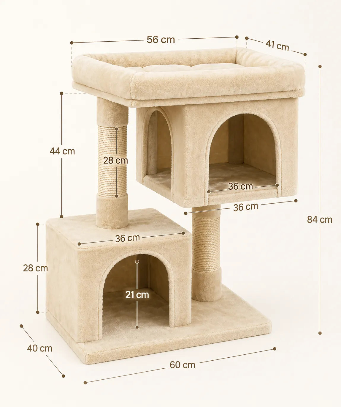 Arbre à Chat Maison Féline | Élégant & Compact — 2 niches et griffoir sisal