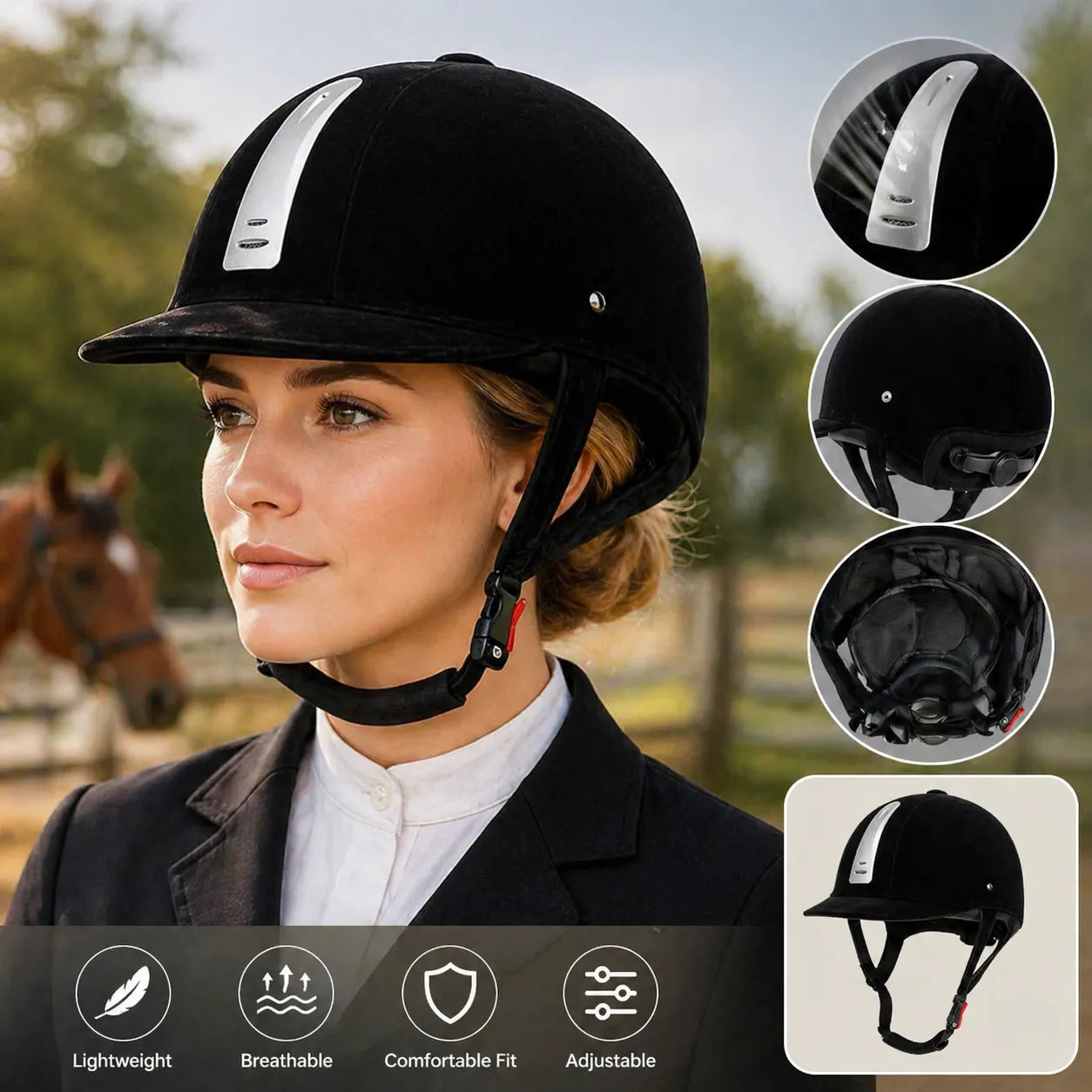 Équix™ | Casque équitation élégant réglable – bombe équitation légère adulte unisexe