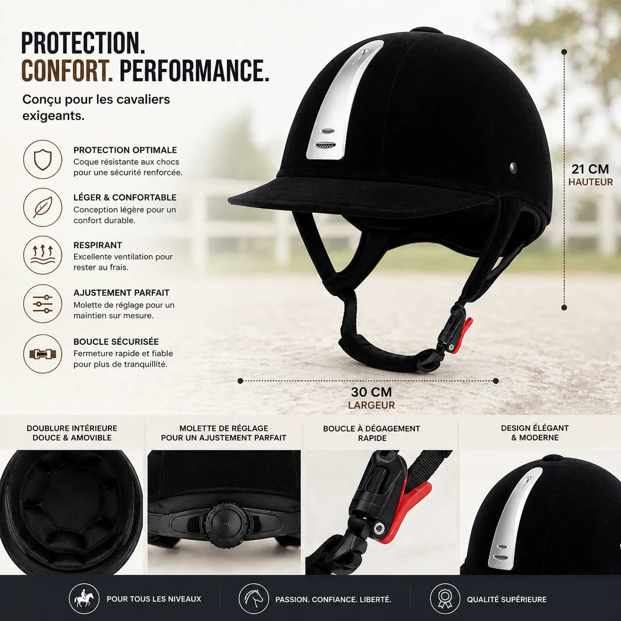 Équix™ | Casque équitation élégant réglable – bombe équitation légère adulte unisexe