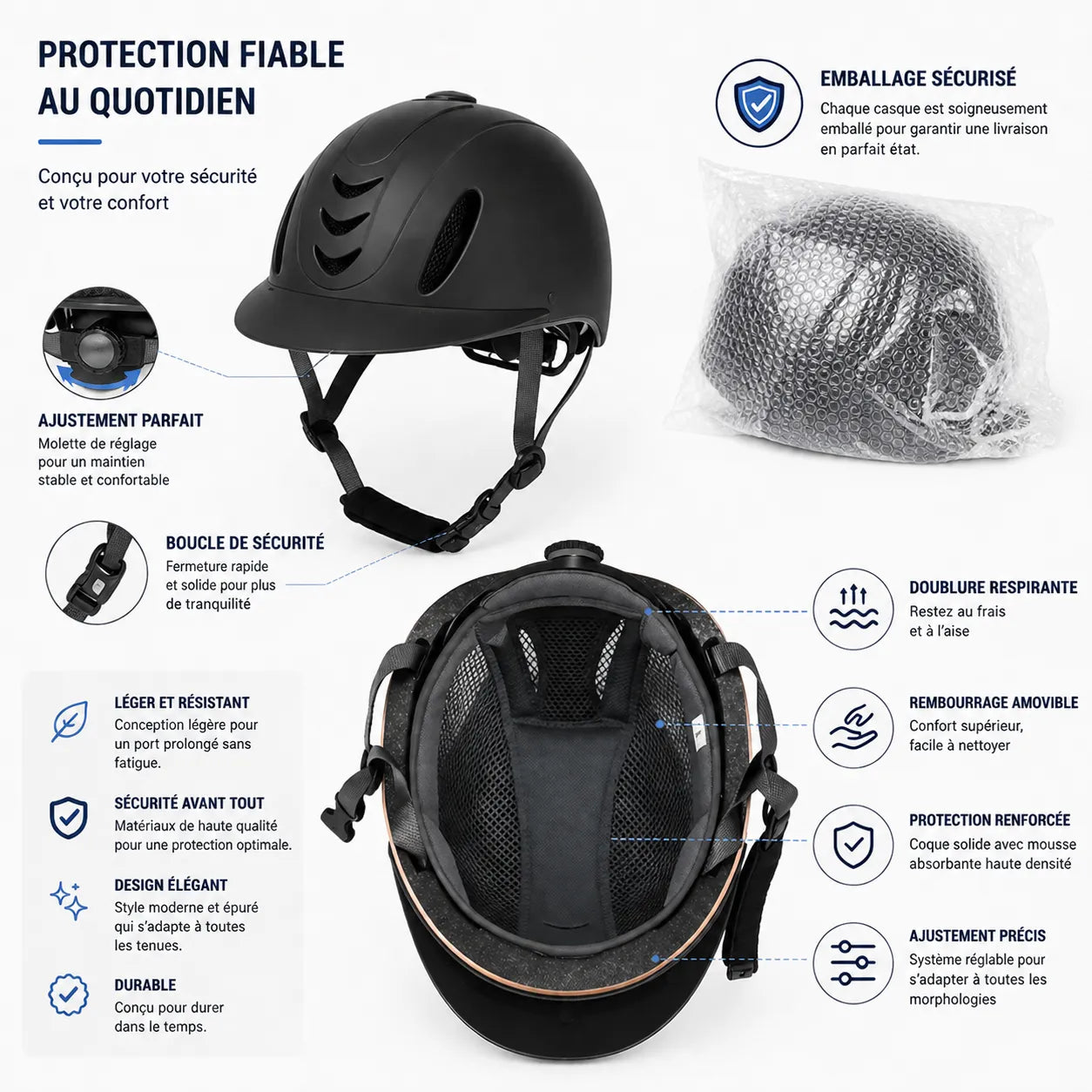 AéroRide ™ Casque équitation ventilé léger – bombe équitation réglable adulte/ado