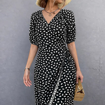 Rosméra™ – Robe mi longue femme fluide pois col V