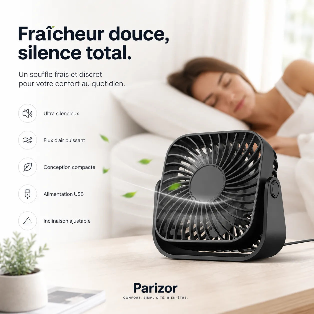 TOPK | Ventilateur Portable USB Silencieux – Rafraichisseur d Air Climatiseur Mobile