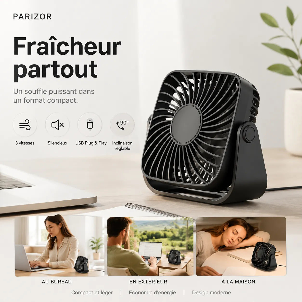 TOPK | Ventilateur Portable USB Silencieux – Rafraichisseur d Air Climatiseur Mobile