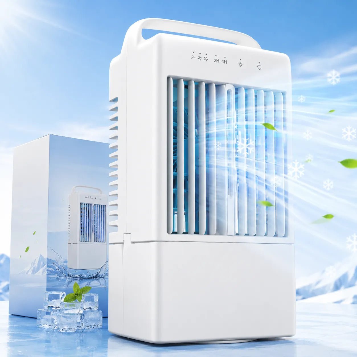 IceBreeze | Petit Ventilateur Rafraîchisseur d'Air de Bureau USB avec Eau et Glace