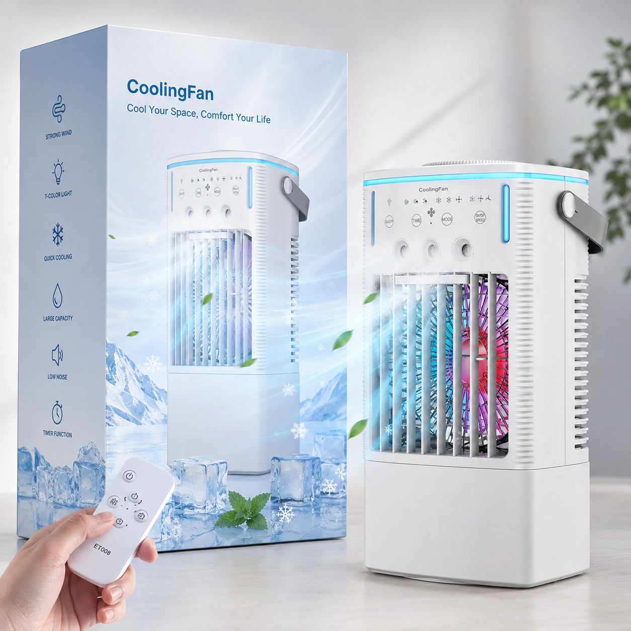 LumiAir | Ventilateur Brumisateur Rafraîchisseur d'Air USB 1000 ml avec Lumière d'Ambiance