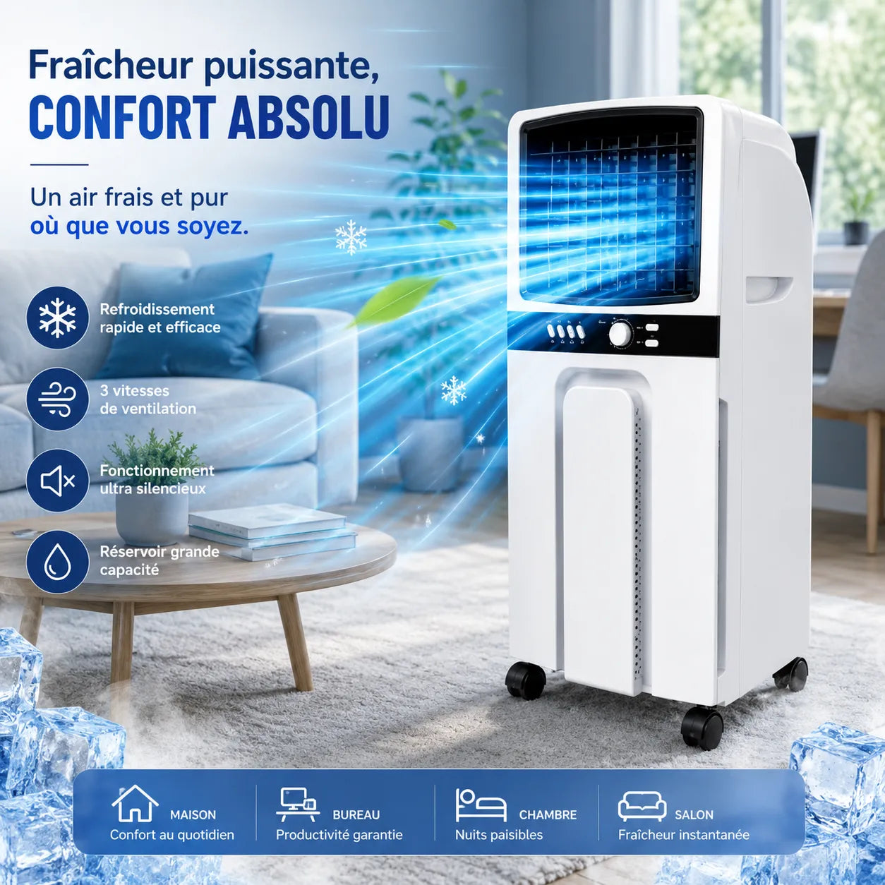 ZEPHIR | Ventilateur Rafraichisseur d Air 6L – Climatiseur Mobile Sans Évacuation