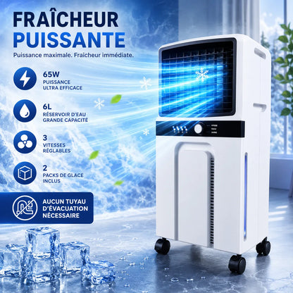 ZEPHIR | Ventilateur Rafraichisseur d Air 6L – Climatiseur Mobile Sans Évacuation