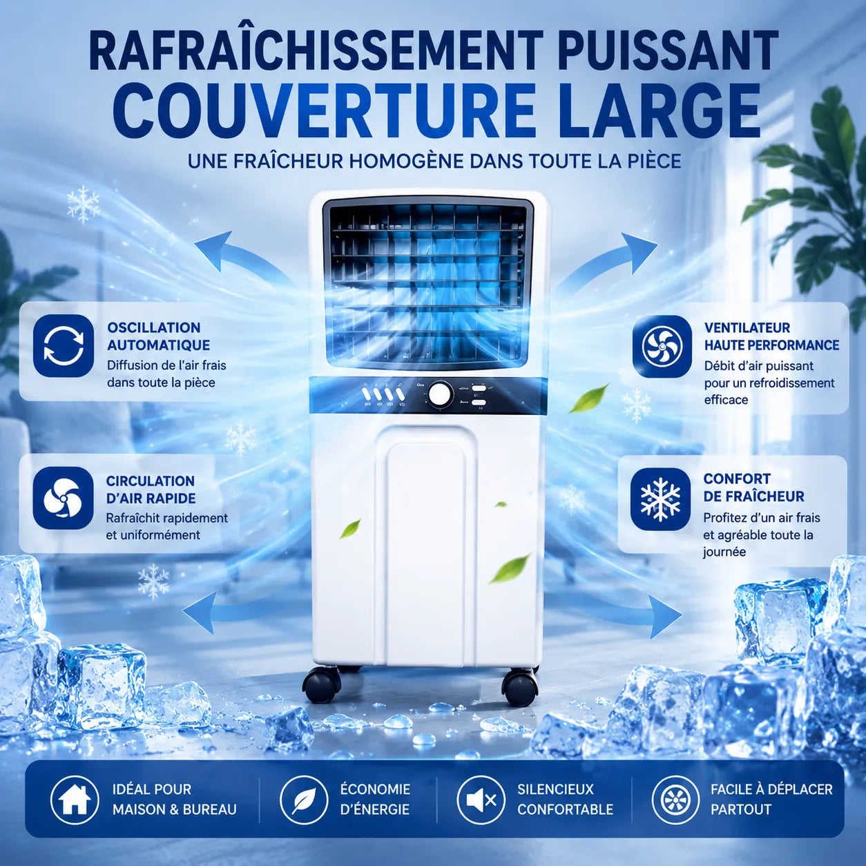 ZEPHIR | Ventilateur Rafraichisseur d Air 6L – Climatiseur Mobile Sans Évacuation