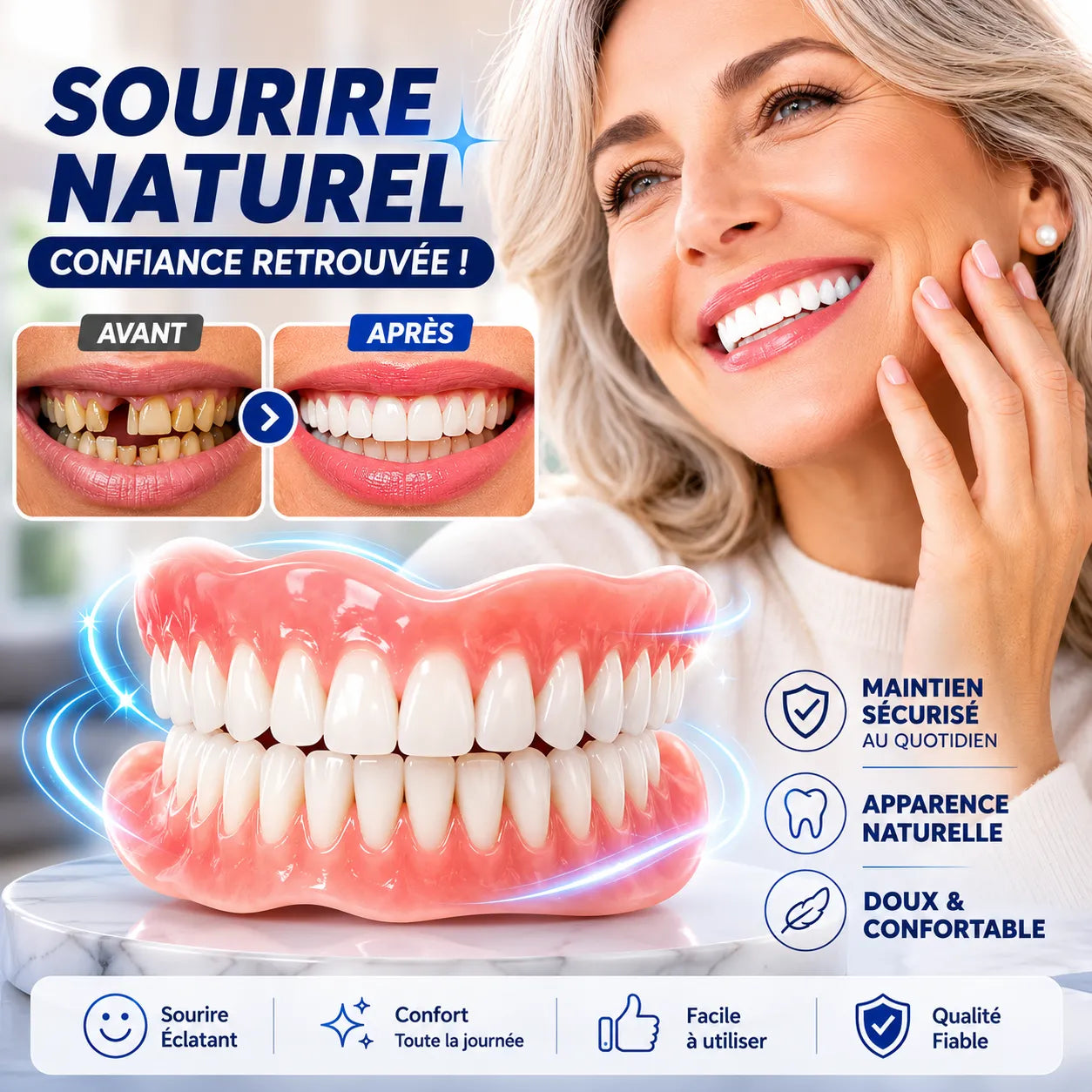 DenturaSmile | Prothese Dentaire Amovible Complète – Dentier en Silicone Aspect Naturel