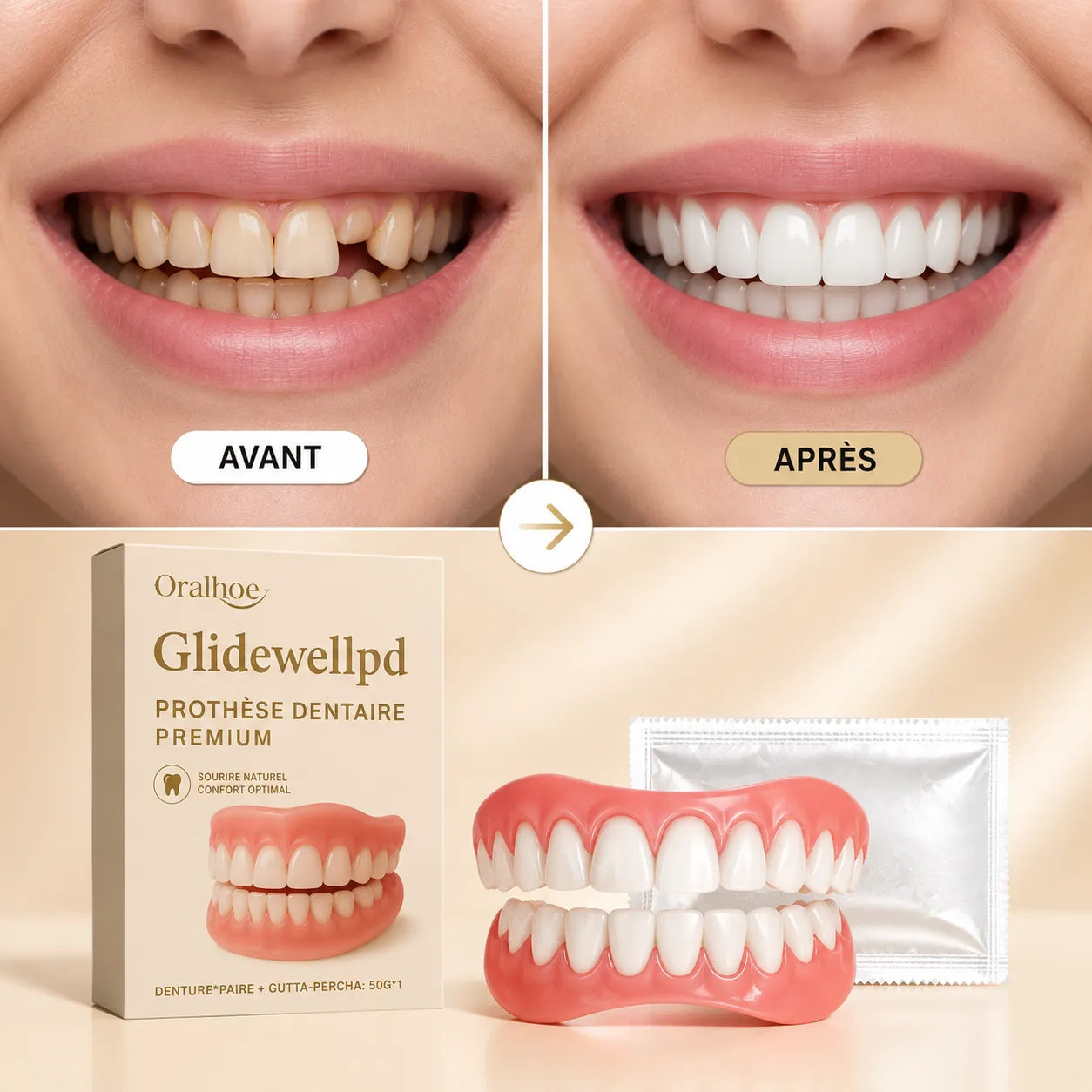 SmileForm | Prothese Dentaire Amovible Complète – Dentier en Silicone Haut et Bas