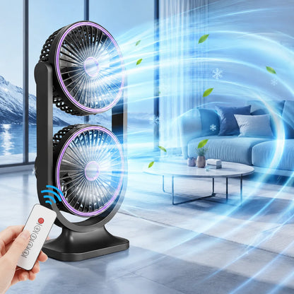 TwinBreeze | Ventilateur de Bureau Double Tête Rechargeable USB
