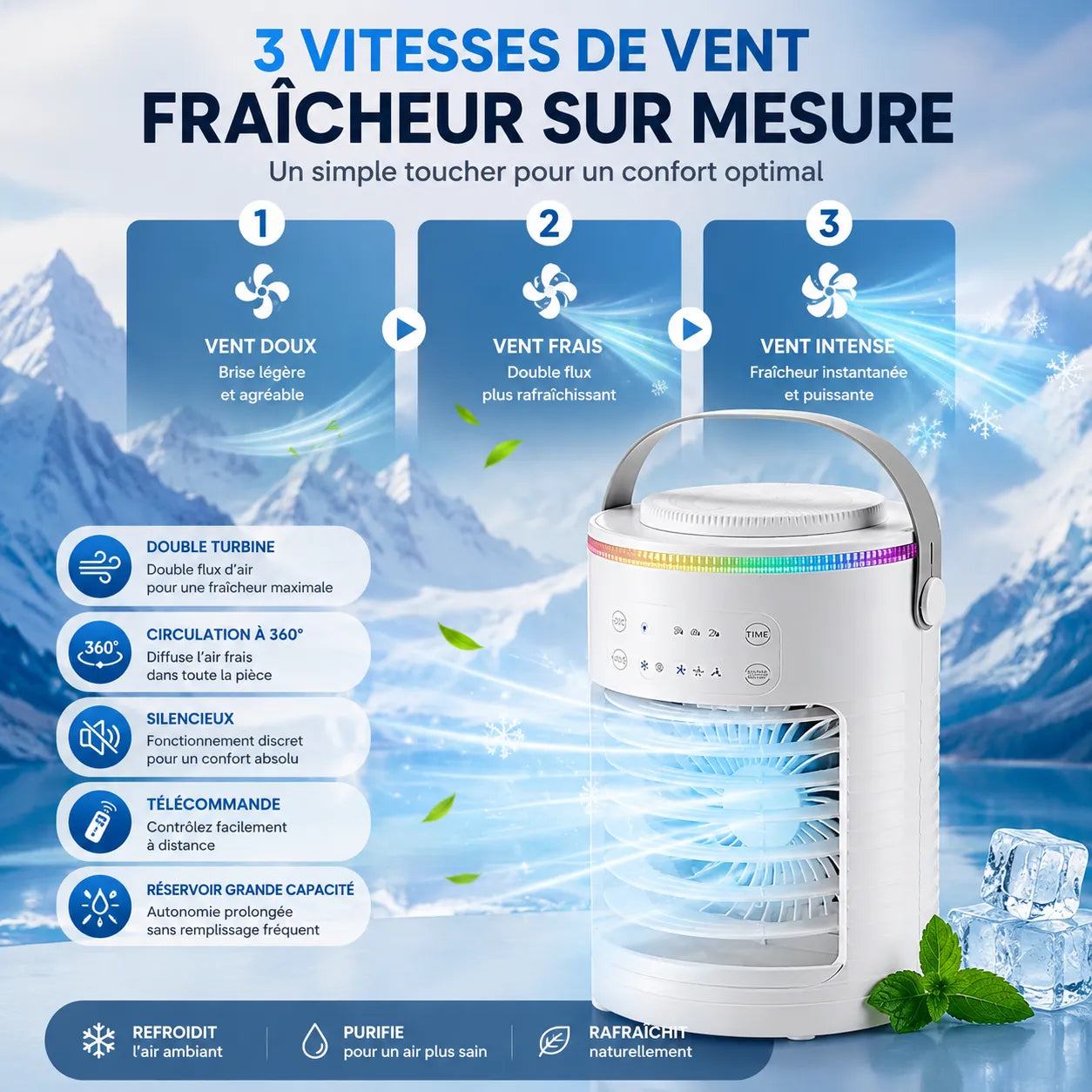 FrostAir | Ventilateur Brumisateur Refroidisseur d'Air Climatiseur Mobile USB
