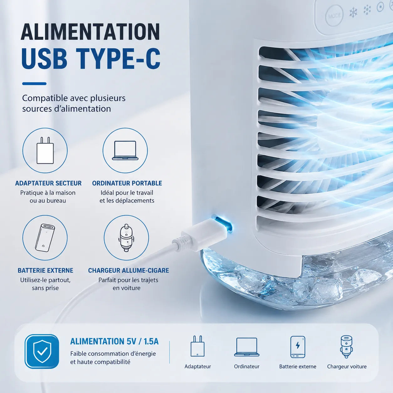 FrostAir | Ventilateur Brumisateur Refroidisseur d'Air Climatiseur Mobile USB