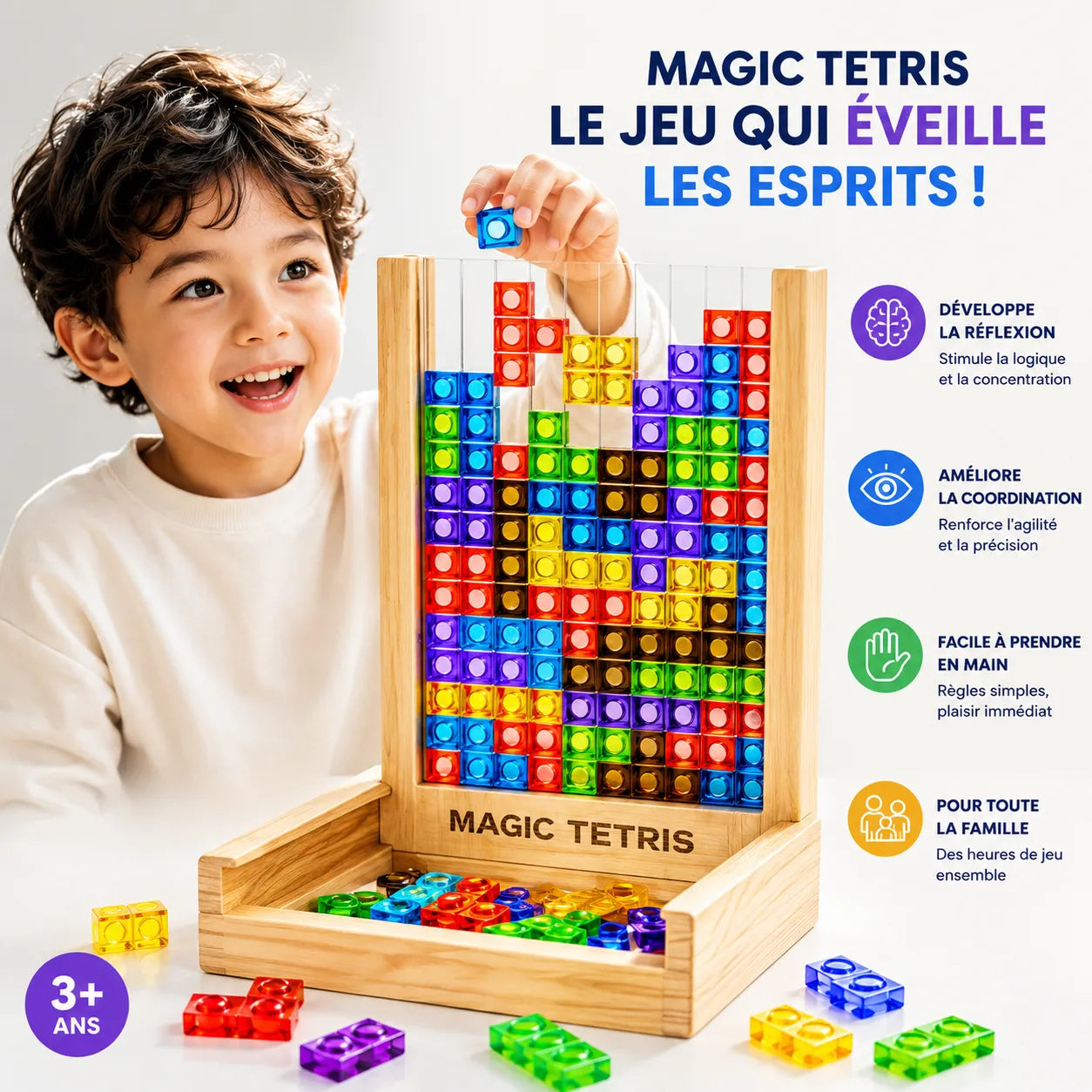 Jeu de Puzzle Tetris | Blocs en Bois Durables pour Amusement en Famille