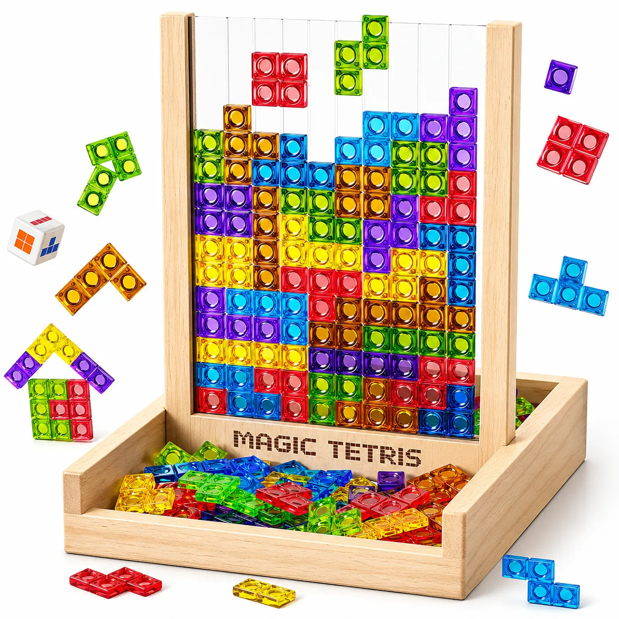 Jeu de Puzzle Tetris | Blocs en Bois Durables pour Amusement en Famille