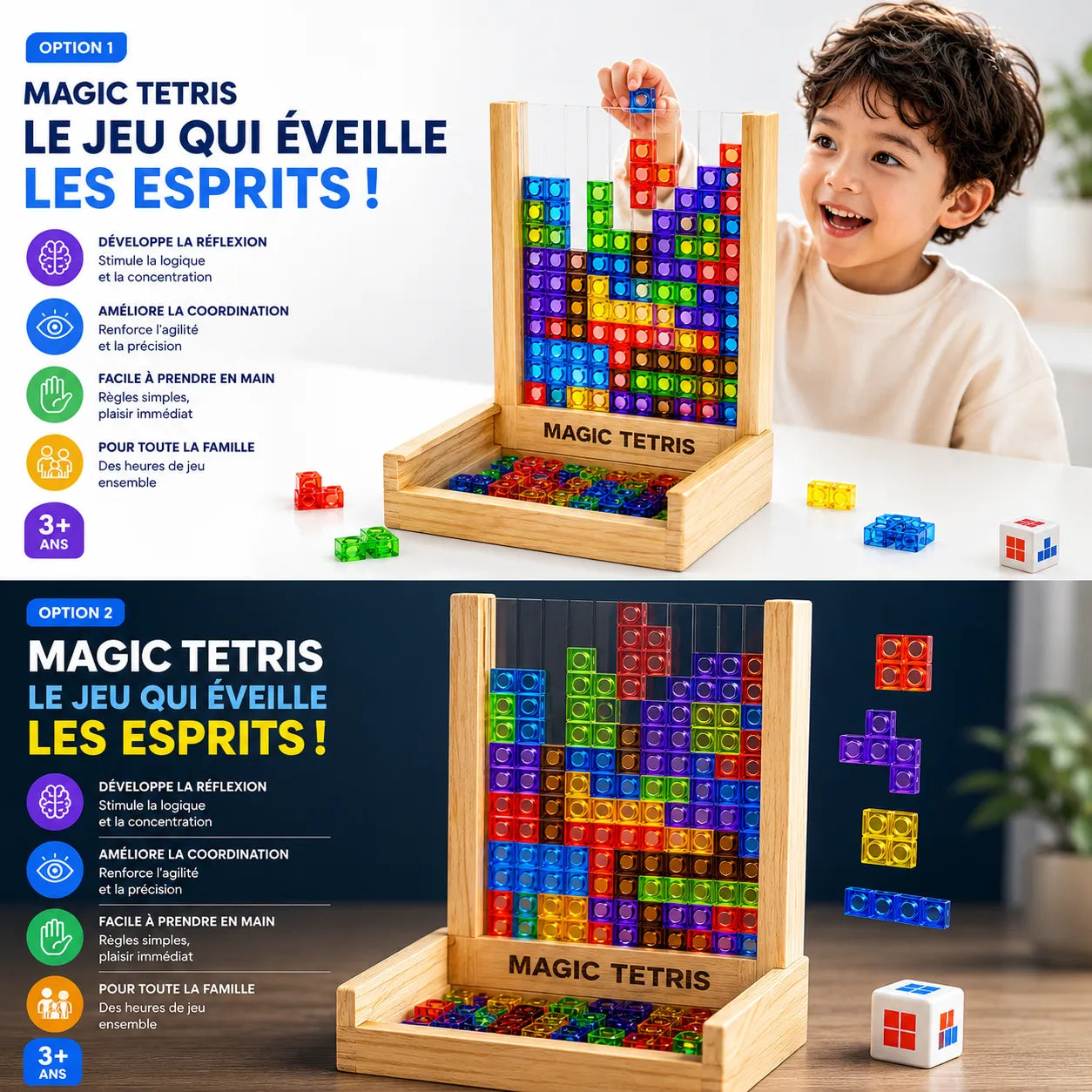 Jeu de Puzzle Tetris | Blocs en Bois Durables pour Amusement en Famille