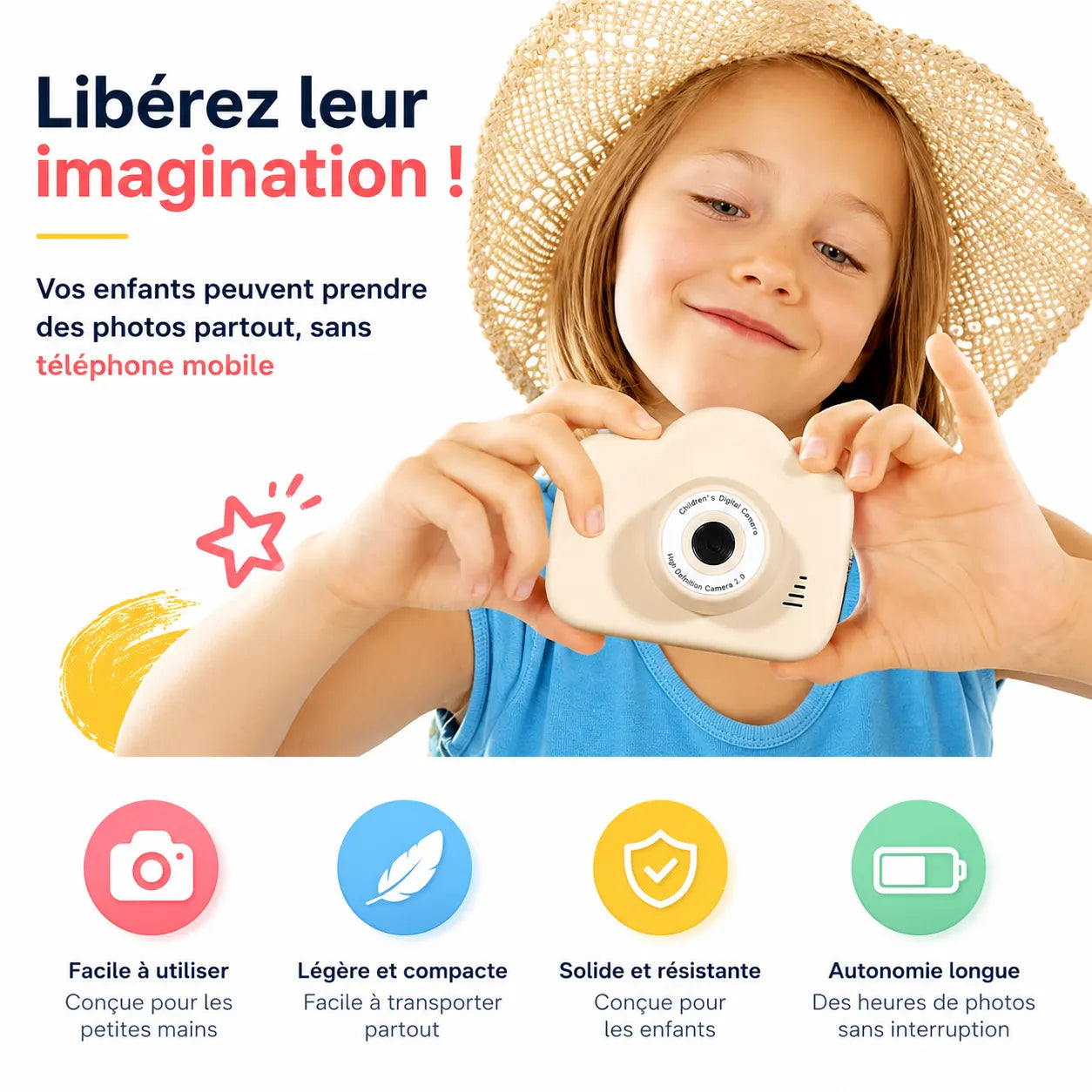 MiniVision | Appareil Photo Enfant 1080p avec Filtres et Jeux Intégrés