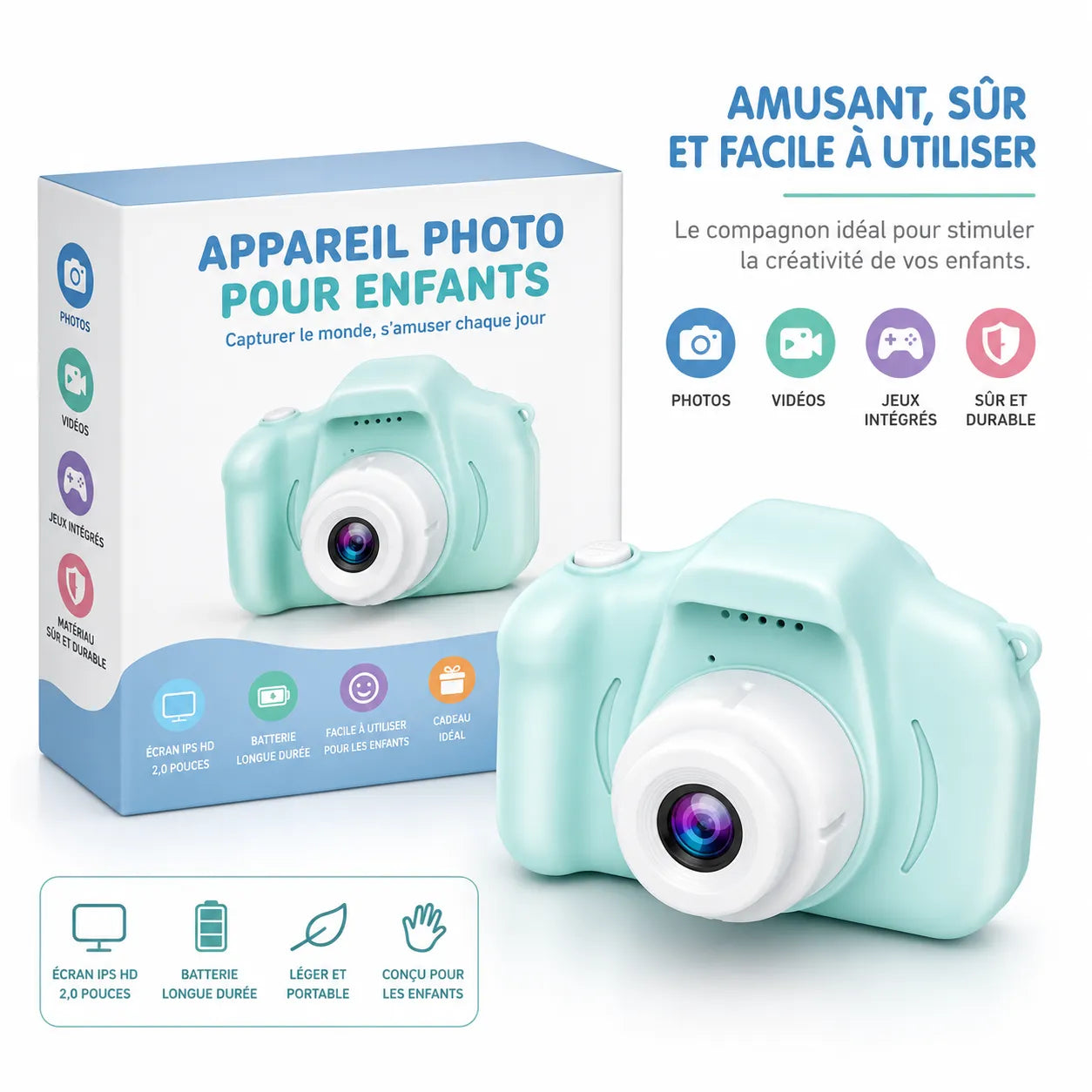 KidsCam Pro | Appareil Photo Enfant HD Rechargeable et Créatif