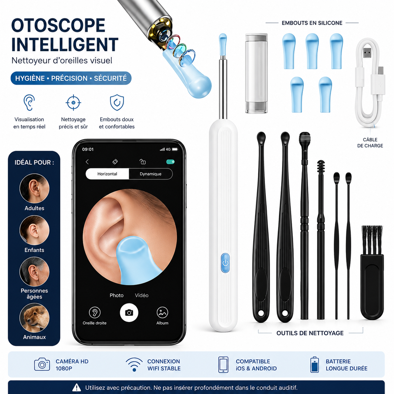 Otoscan | Nettoyeur d’Oreille Intelligent avec Caméra HD WiFi