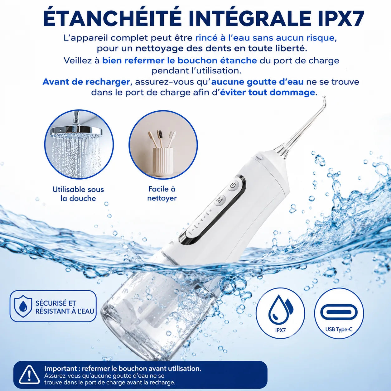 Hydrova – Jet Dentaire Portable IPX7 Rechargeable