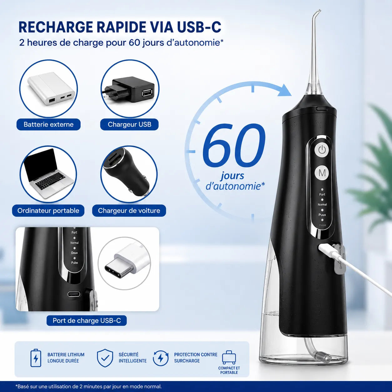 Hydrova – Jet Dentaire Portable IPX7 Rechargeable