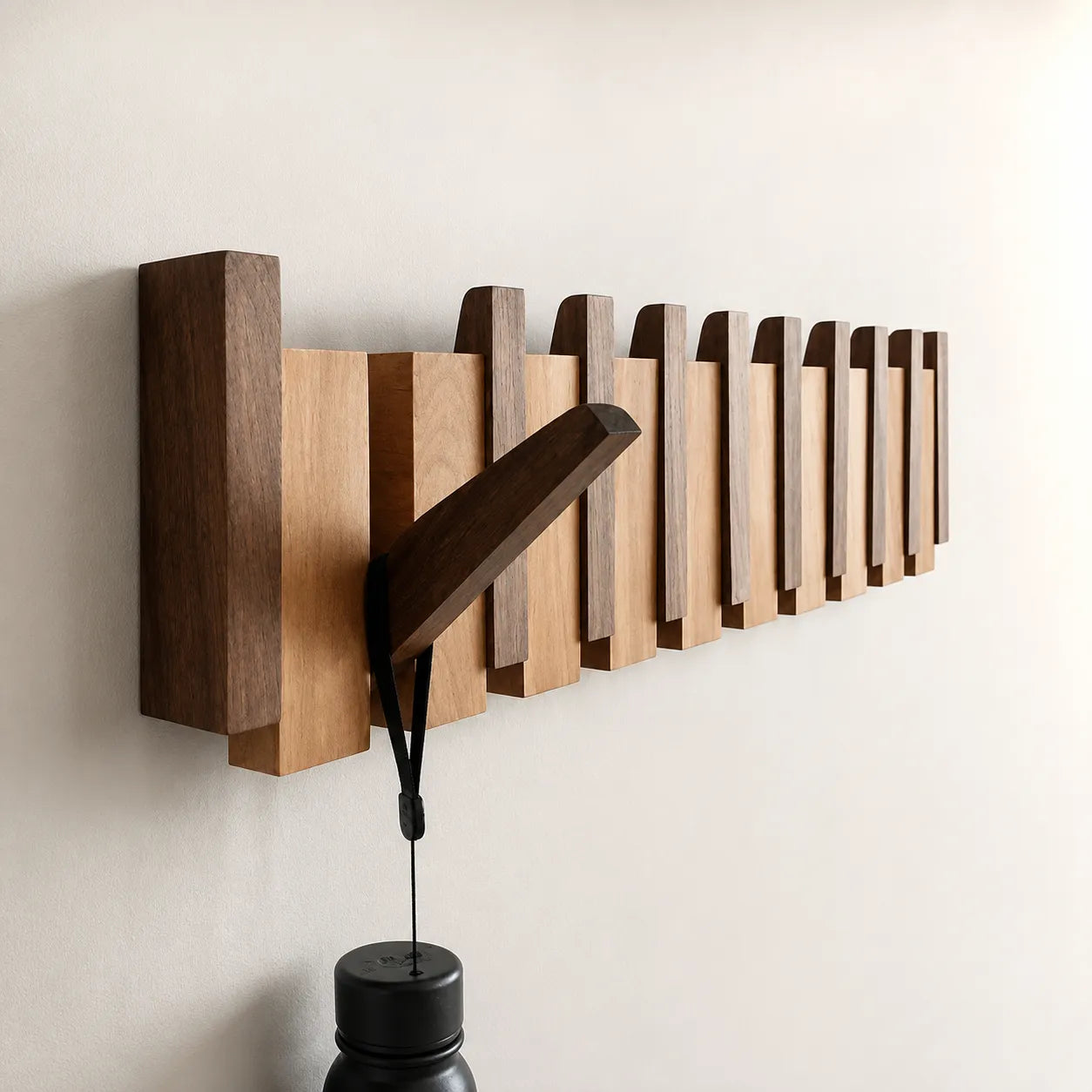 PianoWood | Portemanteau Mural en Bois Design Piano avec 6 Crochets