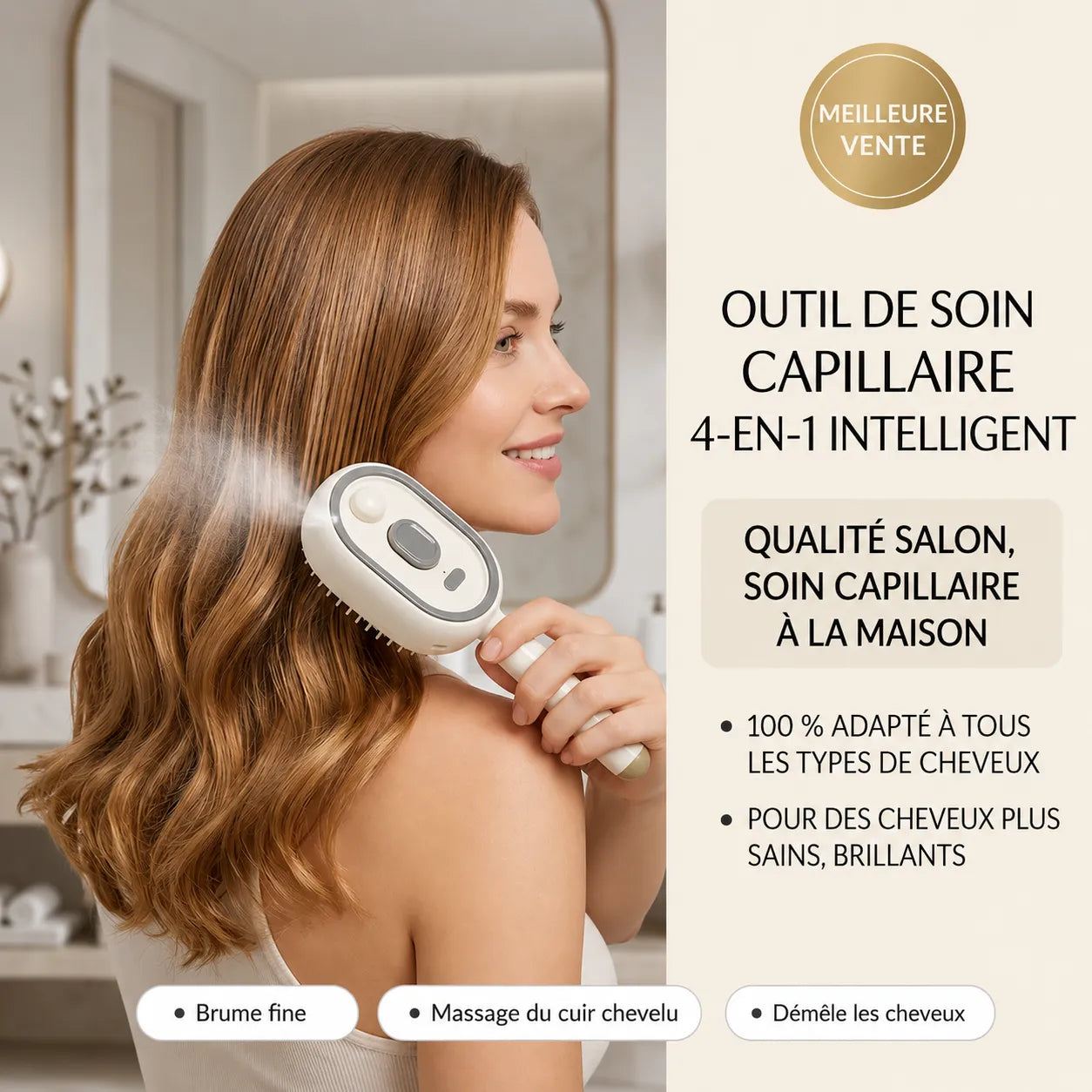MistGlow | Brosse Électrique Brumisatrice Démêlante avec Massage