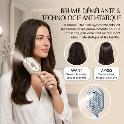 MistGlow | Brosse Électrique Brumisatrice Démêlante avec Massage