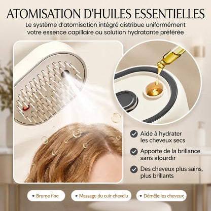 MistGlow | Brosse Électrique Brumisatrice Démêlante avec Massage