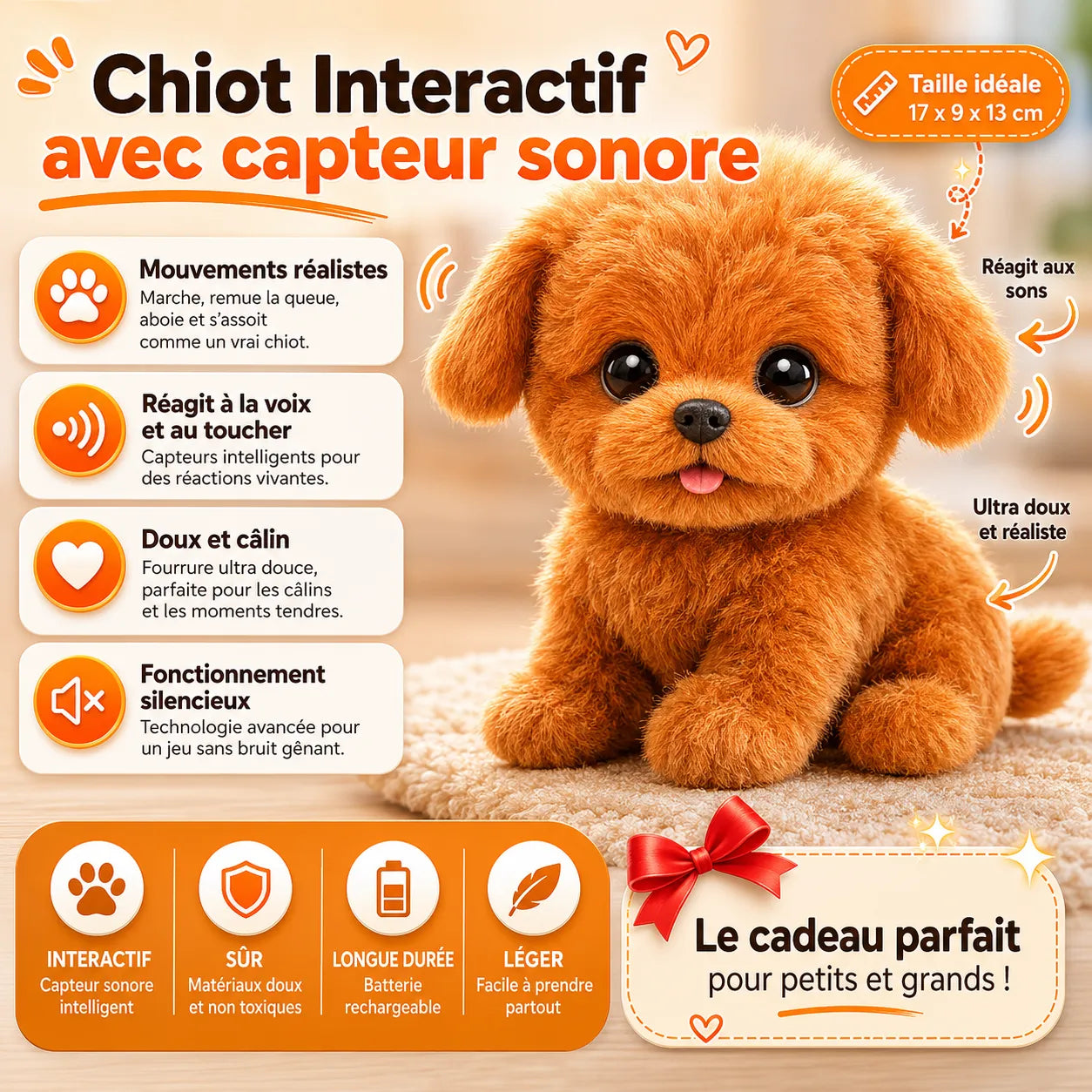 Chiot Robot Interactif Compagnon | Jouet intelligent réaliste voix et toucher