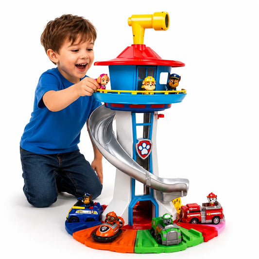 Set de voitures jouets avec toboggan et tour d'observation