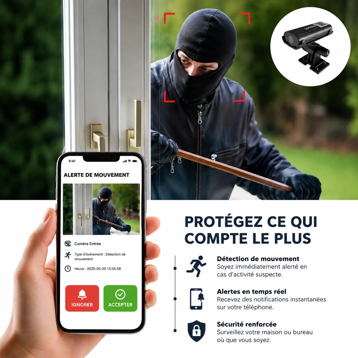 CamSafe – Caméra de Surveillance Sans Fil 1080p Vision Nocturne